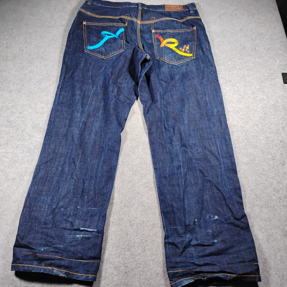 Rocawear Mens Baggy Relaxed Fit Jeans Dark Wash Embroidered Back Pockets Size 38